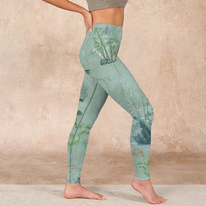 Buddha Stones Green Bamboo Rocks Print Sports Fitness Leggings Women's Yoga Pants - image 16