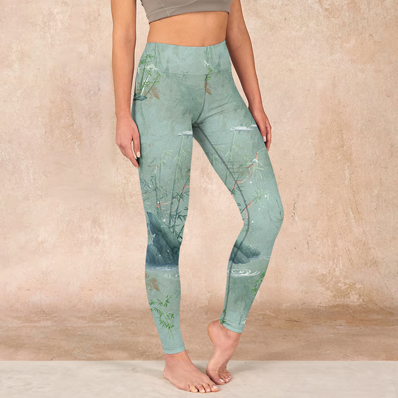 Buddha Stones Green Bamboo Rocks Print Sports Fitness Leggings Women's Yoga Pants - Honeydew - US18，UK/AU22，EU50 (4XL) - image 0