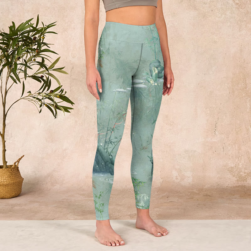 Buddha Stones Green Bamboo Rocks Print Sports Fitness Leggings Women's Yoga Pants - image 3