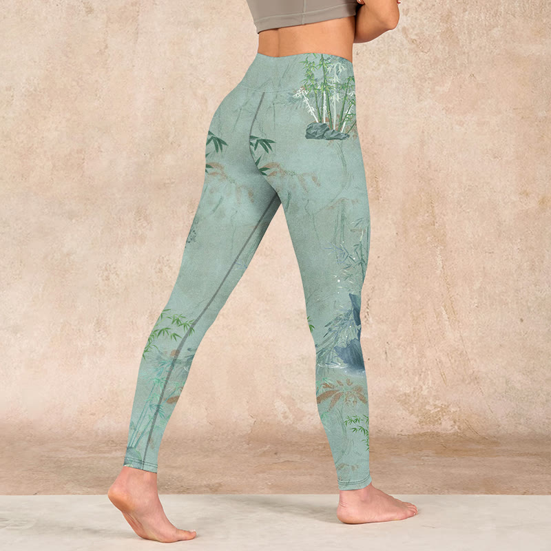 Buddha Stones Green Bamboo Rocks Print Sports Fitness Leggings Women's Yoga Pants - image 4