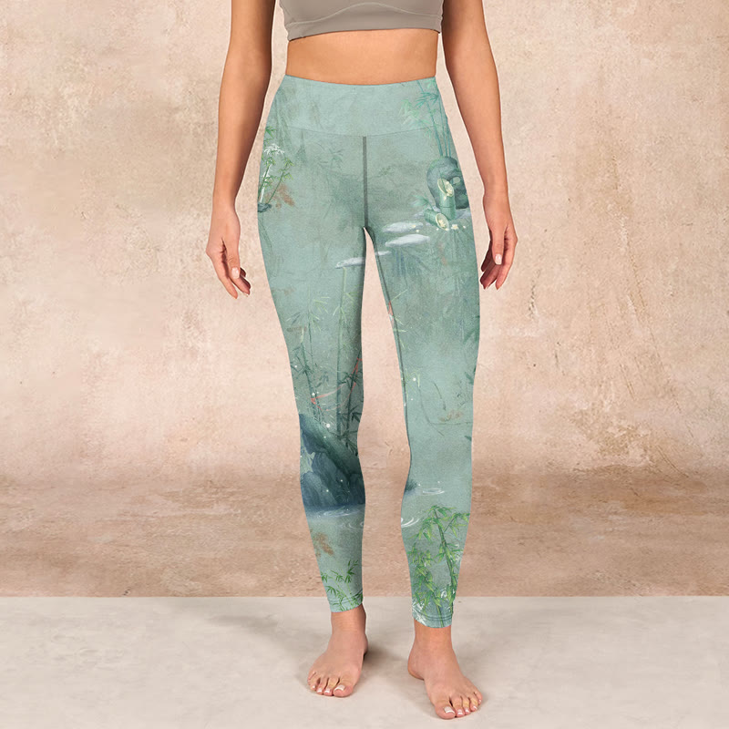 Buddha Stones Green Bamboo Rocks Print Sports Fitness Leggings Women's Yoga Pants - image 1
