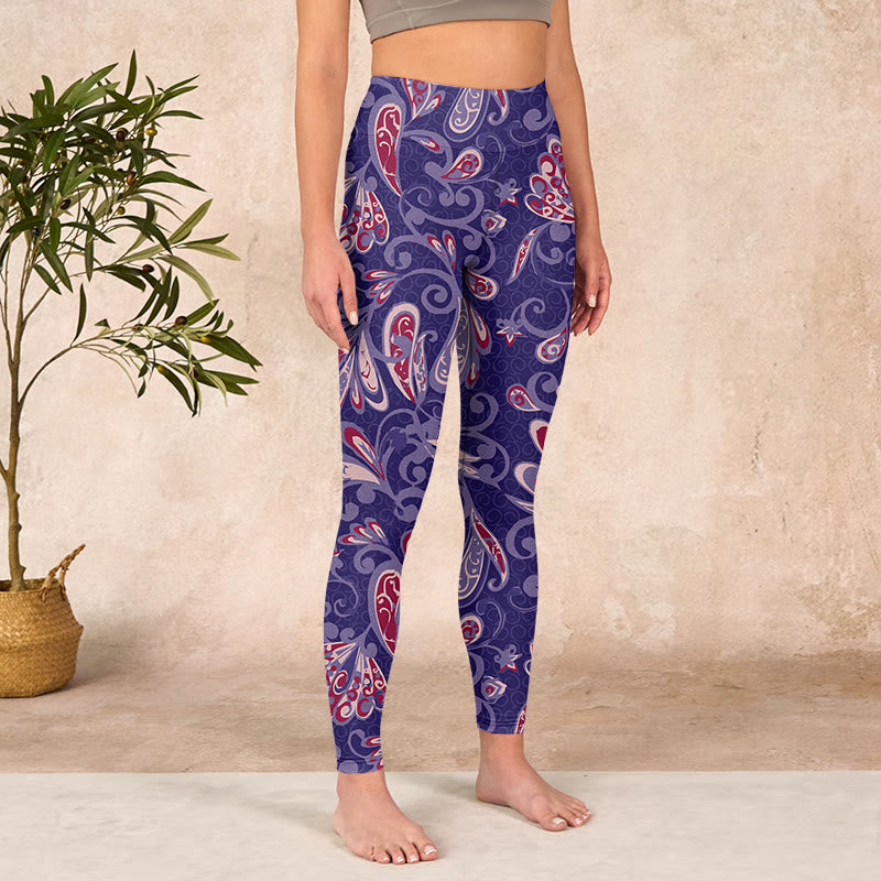 Buddha Stones Purple Flower Petals Print Gym Fitness Leggings Women's Yoga Pants - image 3