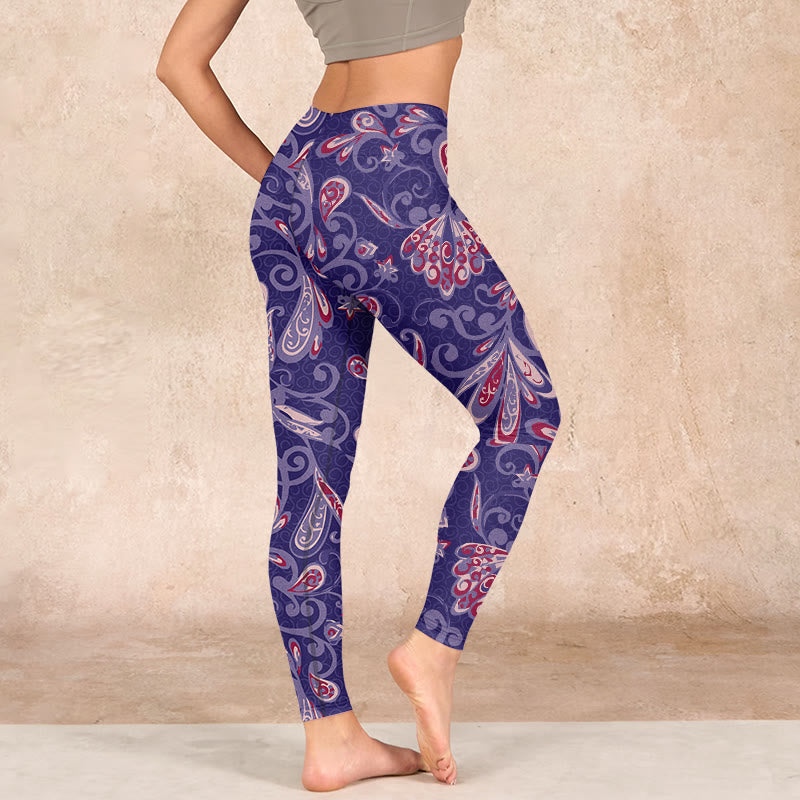 Buddha Stones Purple Flower Petals Print Gym Fitness Leggings Women's Yoga Pants - image 2