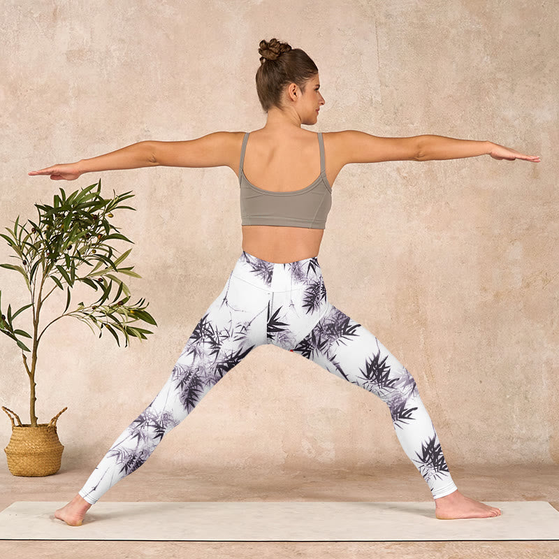 Buddha Stones White Black Bamboo Exercise Leggings Women's Yoga Pants - image 10