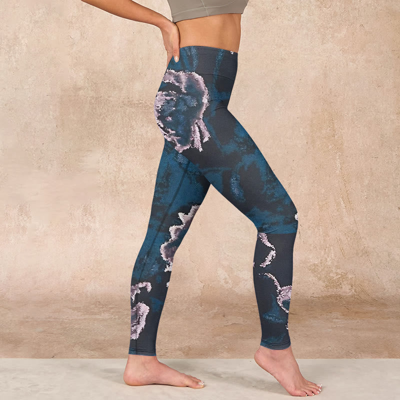 Buddha Stones SteelBlue Silver Flowers Print Exercise Leggings Women's Yoga Pants - image 16