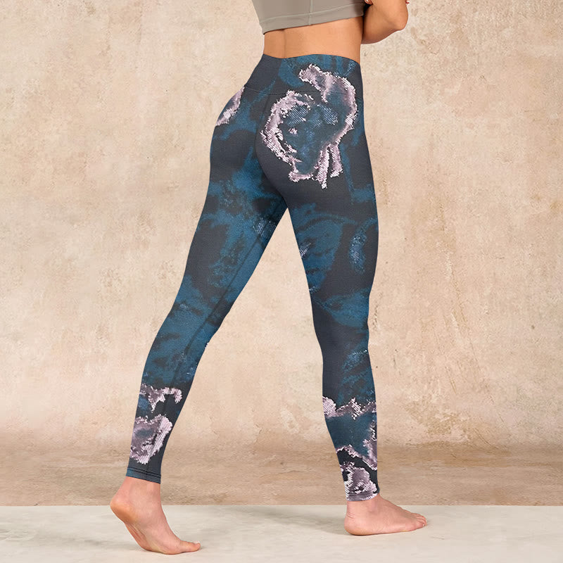 Buddha Stones SteelBlue Silver Flowers Print Exercise Leggings Women's Yoga Pants - image 4