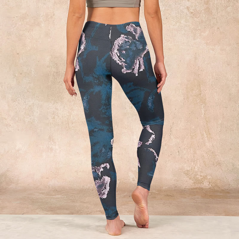 Buddha Stones SteelBlue Silver Flowers Print Exercise Leggings Women's Yoga Pants - image 14