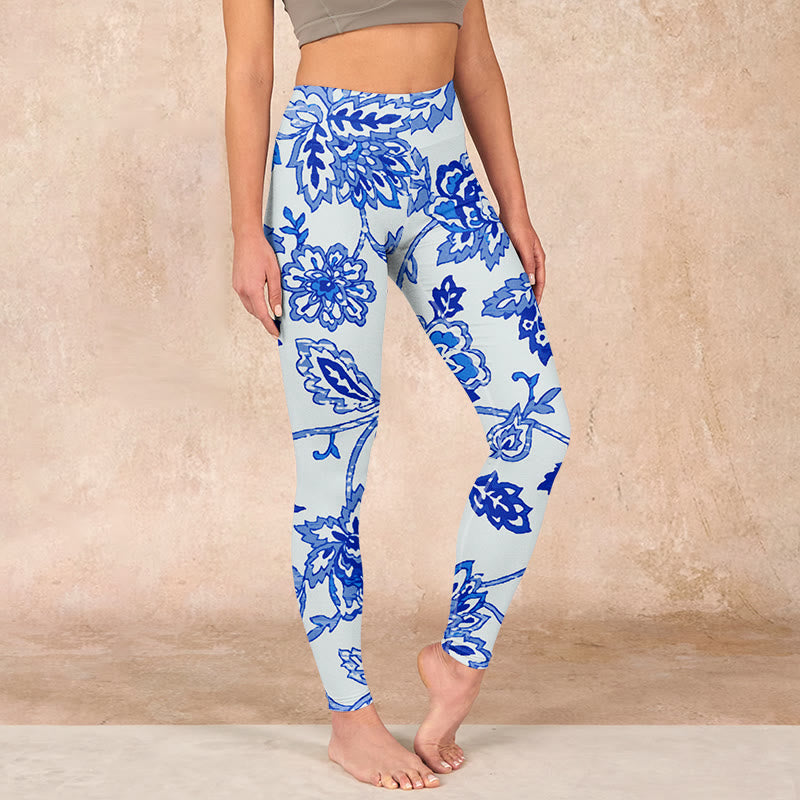 Buddha Stones Flowers Print Gym Leggings Women's Yoga Pants - White - US18，UK/AU22，EU50 (4XL) - image 0