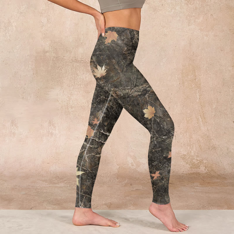 Buddha Stones Maple Leaves Print Gym Leggings Women's Yoga Pants - image 16