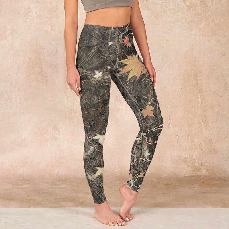 Buddha Stones Maple Leaves Print Gym Leggings Women's Yoga Pants - DarkSeaGreen - US18，UK/AU22，EU50 (4XL) - image 0