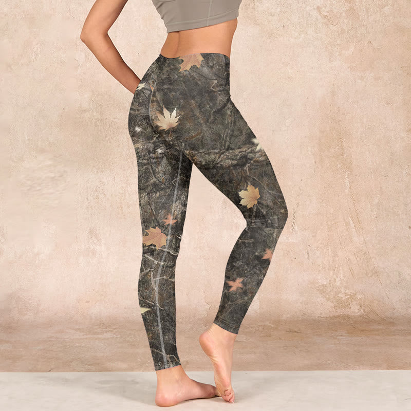 Buddha Stones Maple Leaves Print Gym Leggings Women's Yoga Pants - image 2