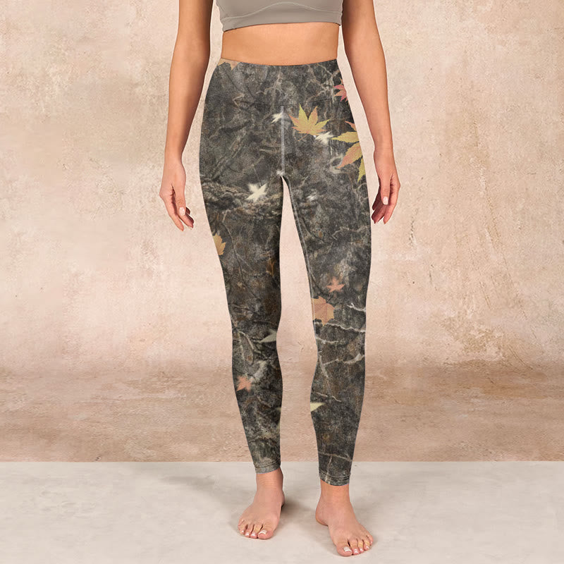 Buddha Stones Maple Leaves Print Gym Leggings Women's Yoga Pants - image 1