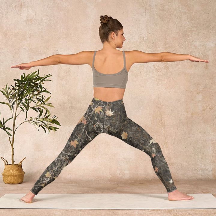 Buddha Stones Maple Leaves Print Gym Leggings Women's Yoga Pants - image 10