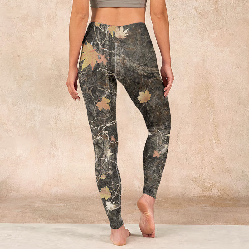 Buddha Stones Maple Leaves Print Gym Leggings Women's Yoga Pants - image 14