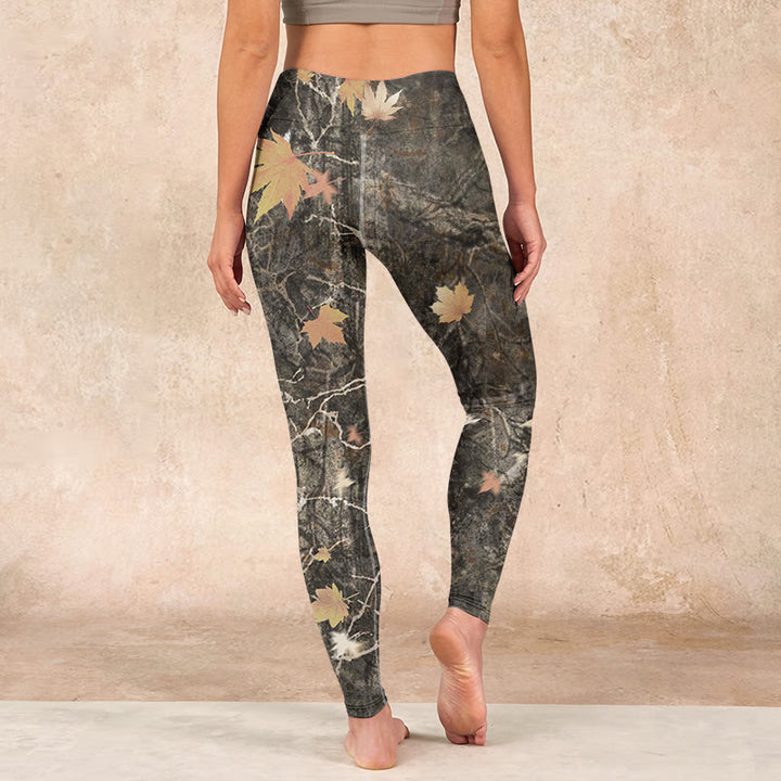 Buddha Stones Maple Leaves Print Gym Leggings Women's Yoga Pants - image 14