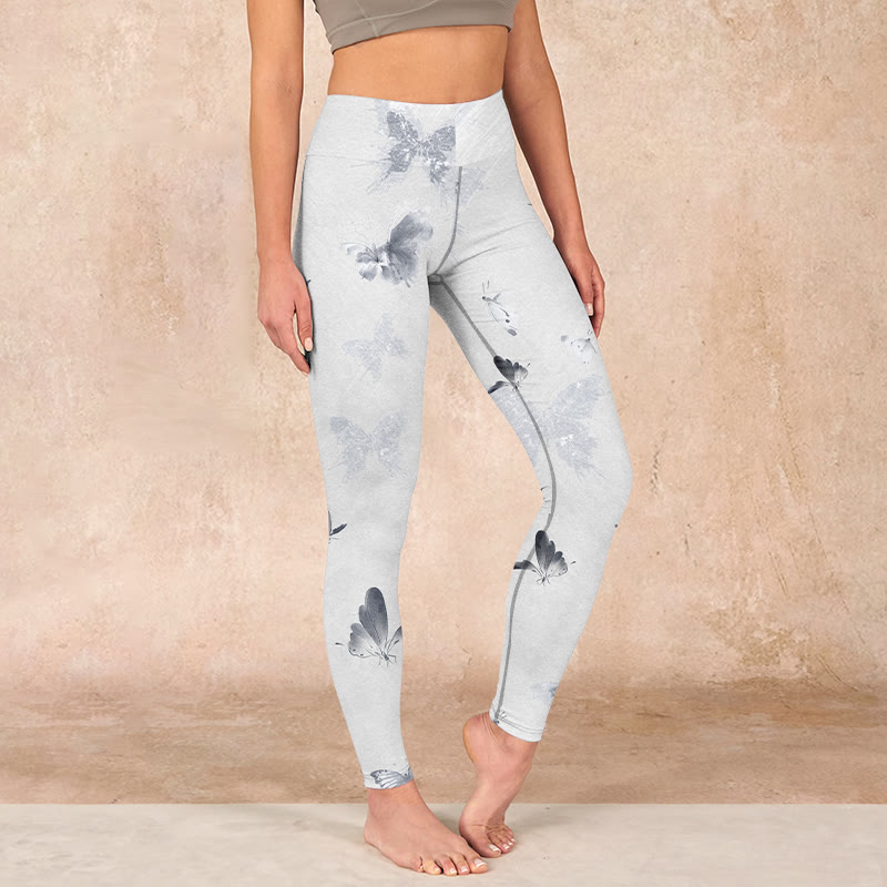 Buddha Stones White Gray Butterfly Print Sports Leggings Women's Yoga Pants - Snow - US18，UK/AU22，EU50 (4XL) - image 0