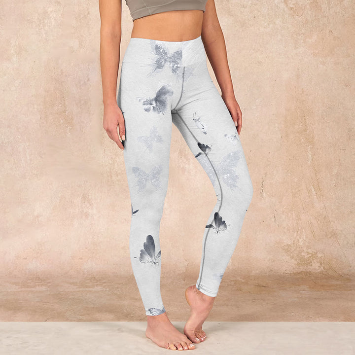 Buddha Stones White Gray Butterfly Print Sports Leggings Women's Yoga Pants - Snow - US18，UK/AU22，EU50 (4XL) - image 0