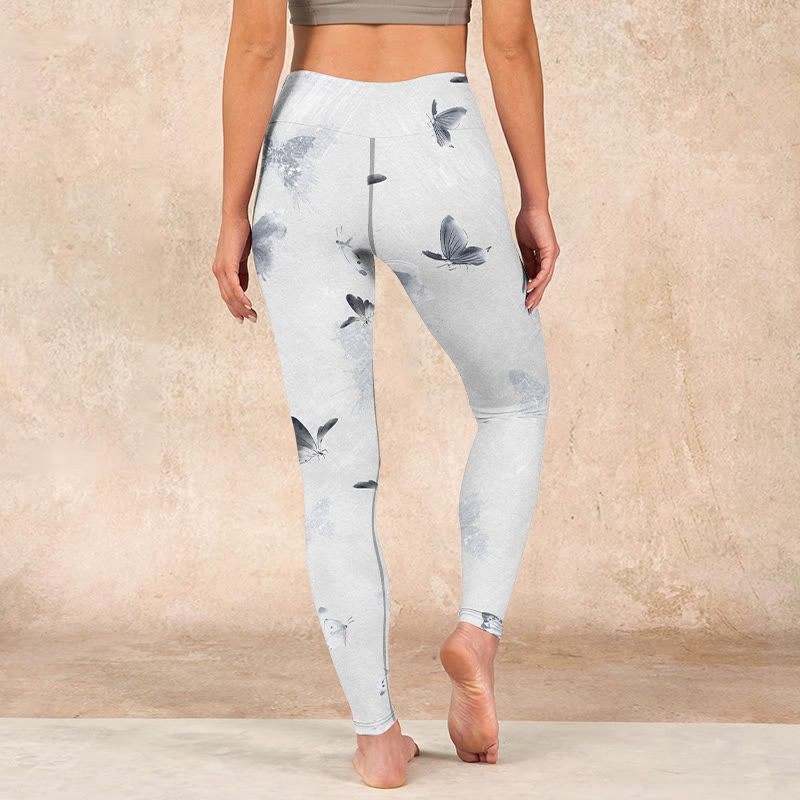 Buddha Stones White Gray Butterfly Print Sports Leggings Women's Yoga Pants - image 14