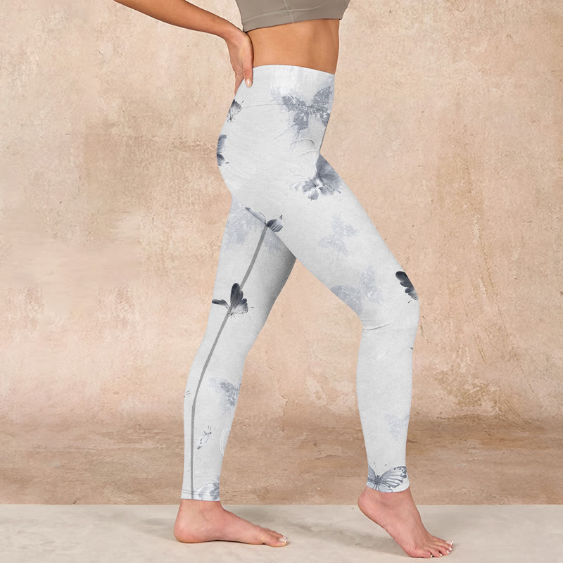 Buddha Stones White Gray Butterfly Print Sports Leggings Women's Yoga Pants - image 16