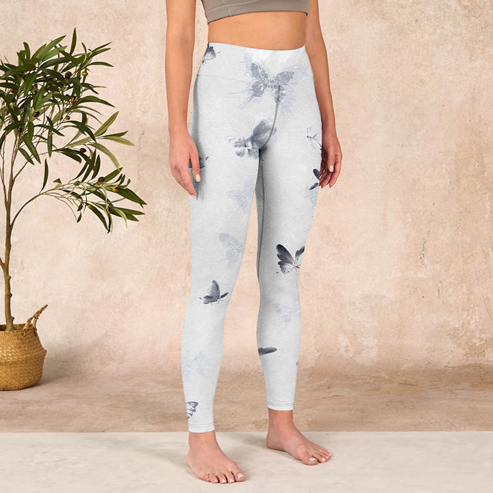 Buddha Stones White Gray Butterfly Print Sports Leggings Women's Yoga Pants - image 3