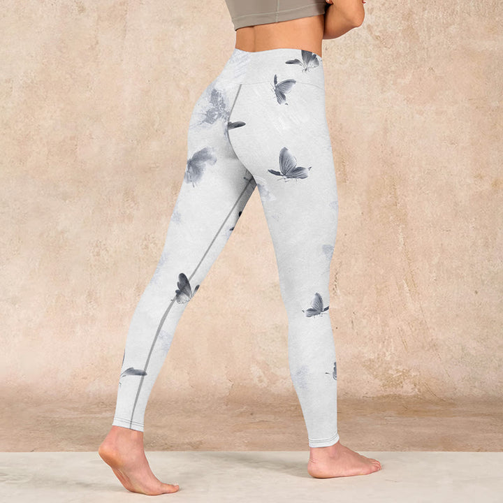 Buddha Stones White Gray Butterfly Print Sports Leggings Women's Yoga Pants - image 4