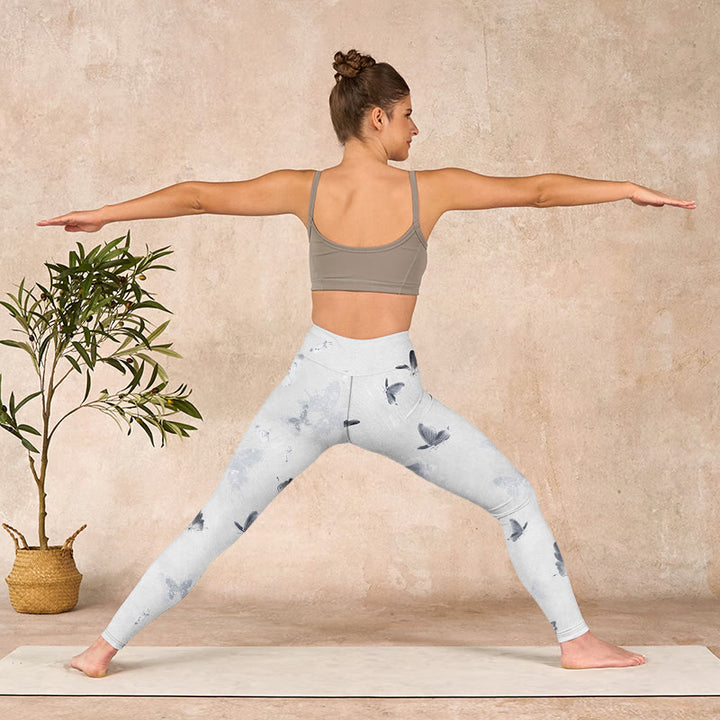 Buddha Stones White Gray Butterfly Print Sports Leggings Women's Yoga Pants - image 10