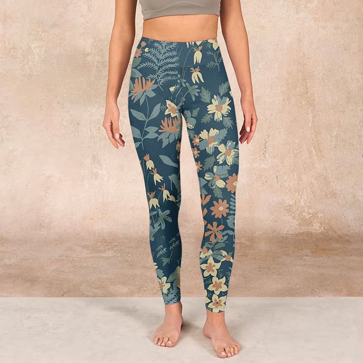 Buddha Stones Casual Daisy Flowers Leaves Print Gym Fitness Leggings Women's Yoga Pants - image 1
