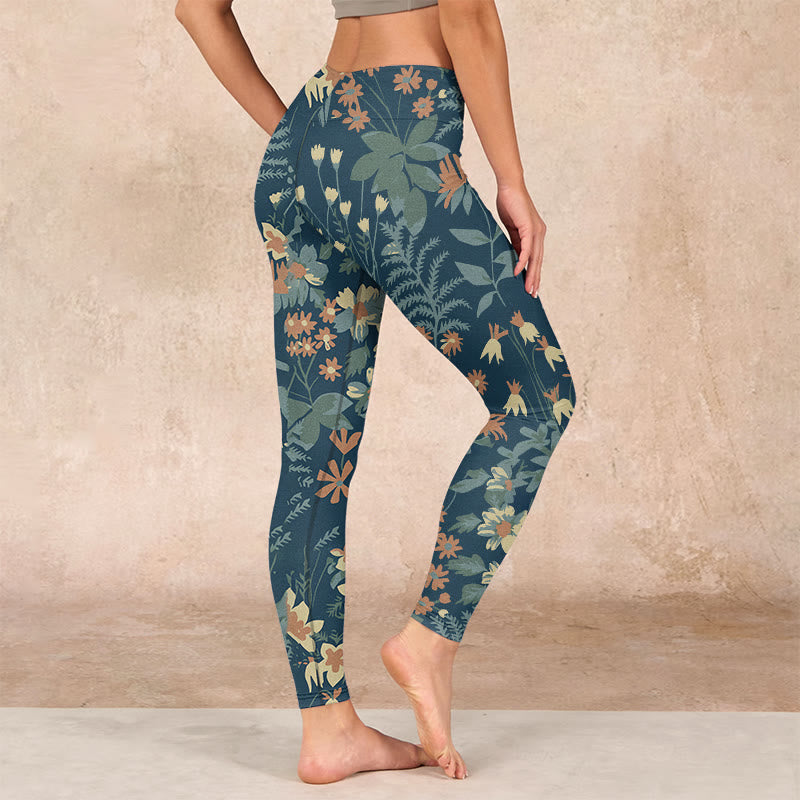 Buddha Stones Casual Daisy Flowers Leaves Print Gym Fitness Leggings Women's Yoga Pants - image 2