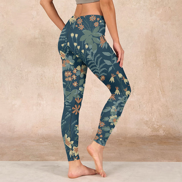 Buddha Stones Casual Daisy Flowers Leaves Print Gym Fitness Leggings Women's Yoga Pants - image 2