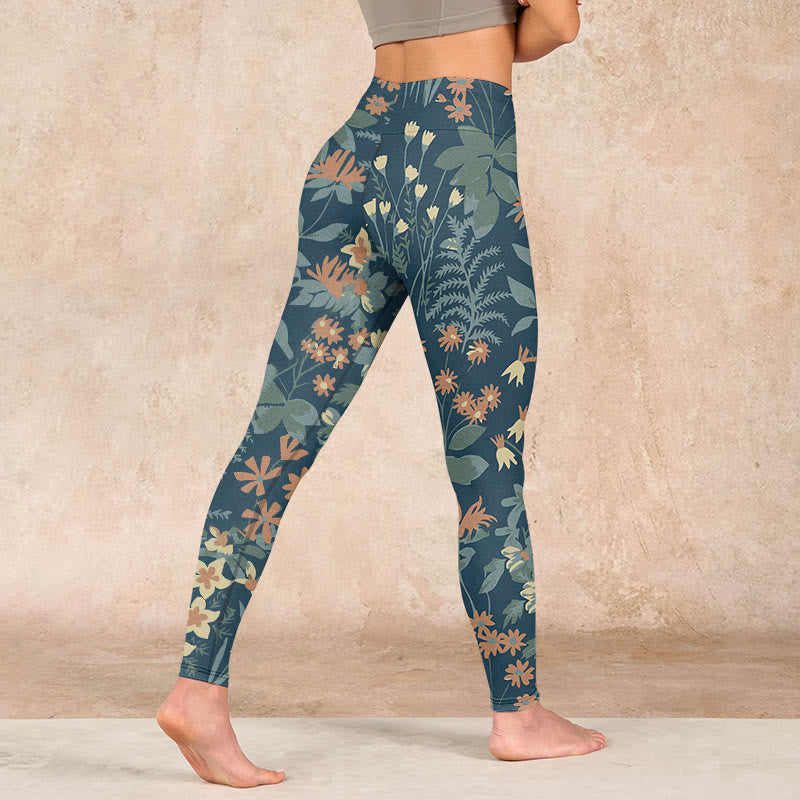 Buddha Stones Casual Daisy Flowers Leaves Print Gym Fitness Leggings Women's Yoga Pants - image 4