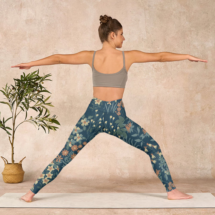 Buddha Stones Casual Daisy Flowers Leaves Print Gym Fitness Leggings Women's Yoga Pants - image 10