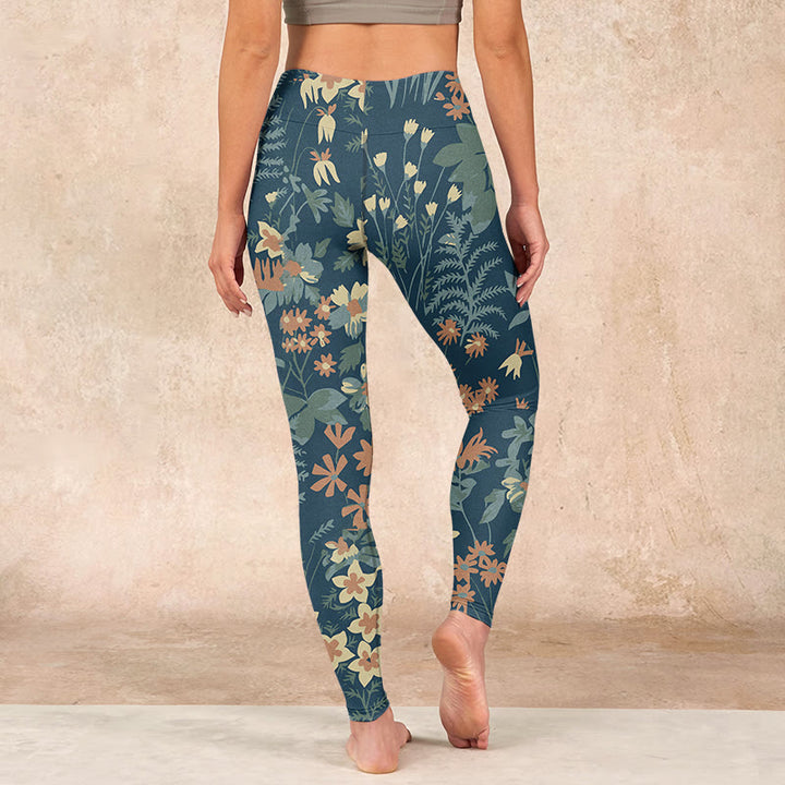 Buddha Stones Casual Daisy Flowers Leaves Print Gym Fitness Leggings Women's Yoga Pants - image 14