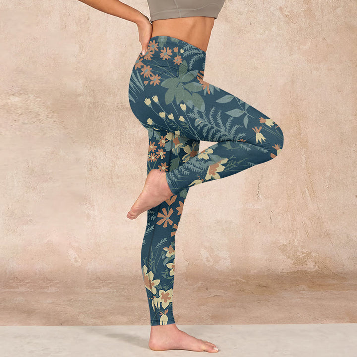 Buddha Stones Casual Daisy Flowers Leaves Print Gym Fitness Leggings Women's Yoga Pants - image 15
