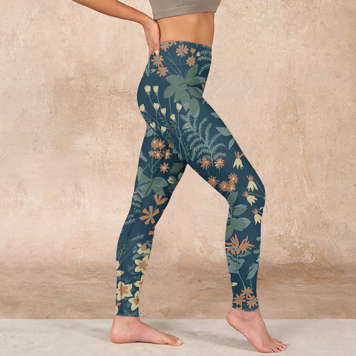 Buddha Stones Casual Daisy Flowers Leaves Print Gym Fitness Leggings Women's Yoga Pants - image 16