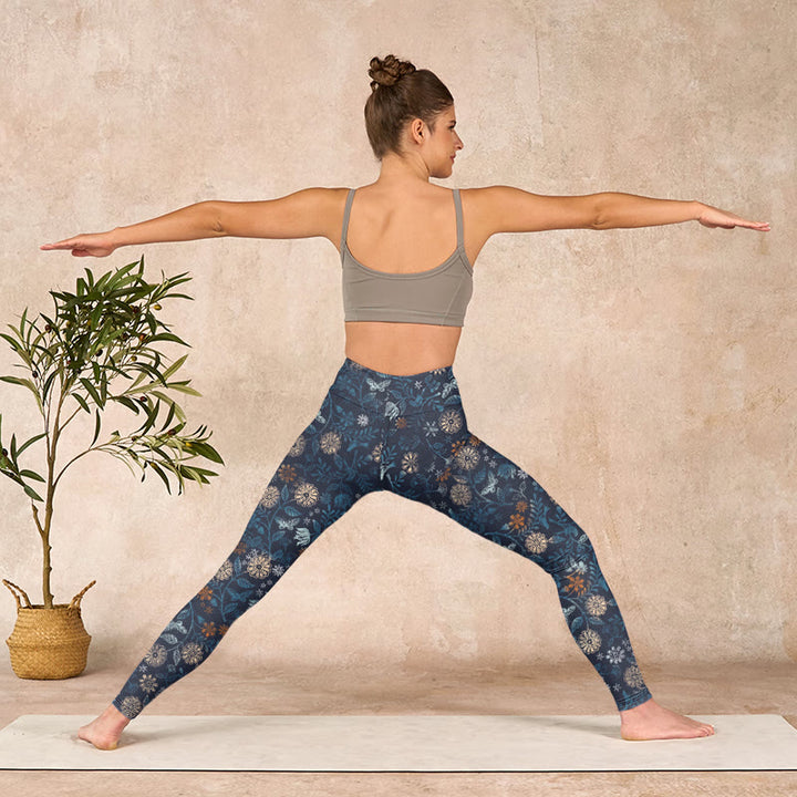 Buddha Stones New York Aster Flowers Leaves Print Gym Fitness Leggings Women's Yoga Pants - image 11