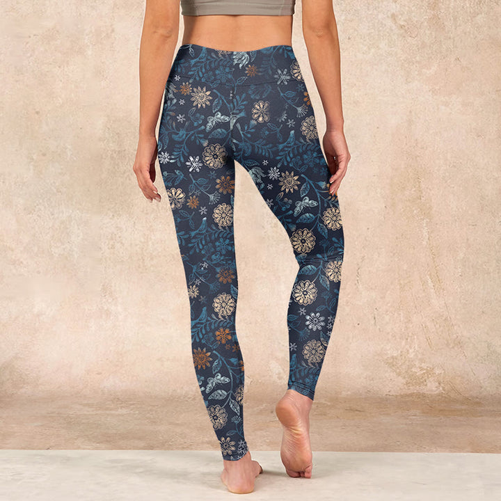 Buddha Stones New York Aster Flowers Leaves Print Gym Fitness Leggings Women's Yoga Pants - image 15