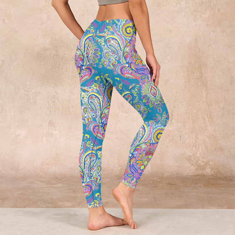 Buddha Stones Blue Pink Green Flower Print Gym Fitness Leggings Women's Yoga Pants - image 2