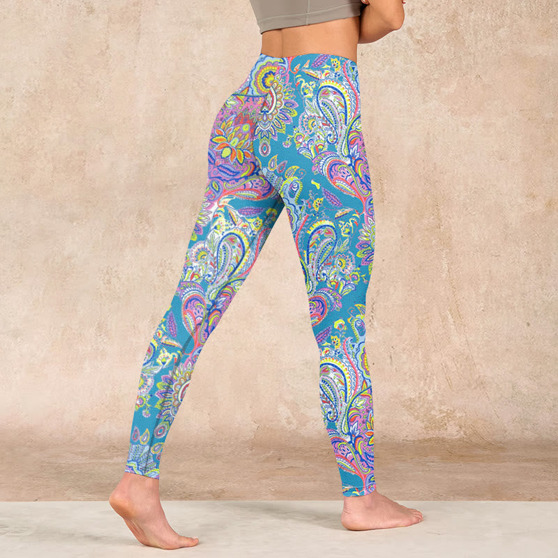 Buddha Stones Blue Pink Green Flower Print Gym Fitness Leggings Women's Yoga Pants - image 4