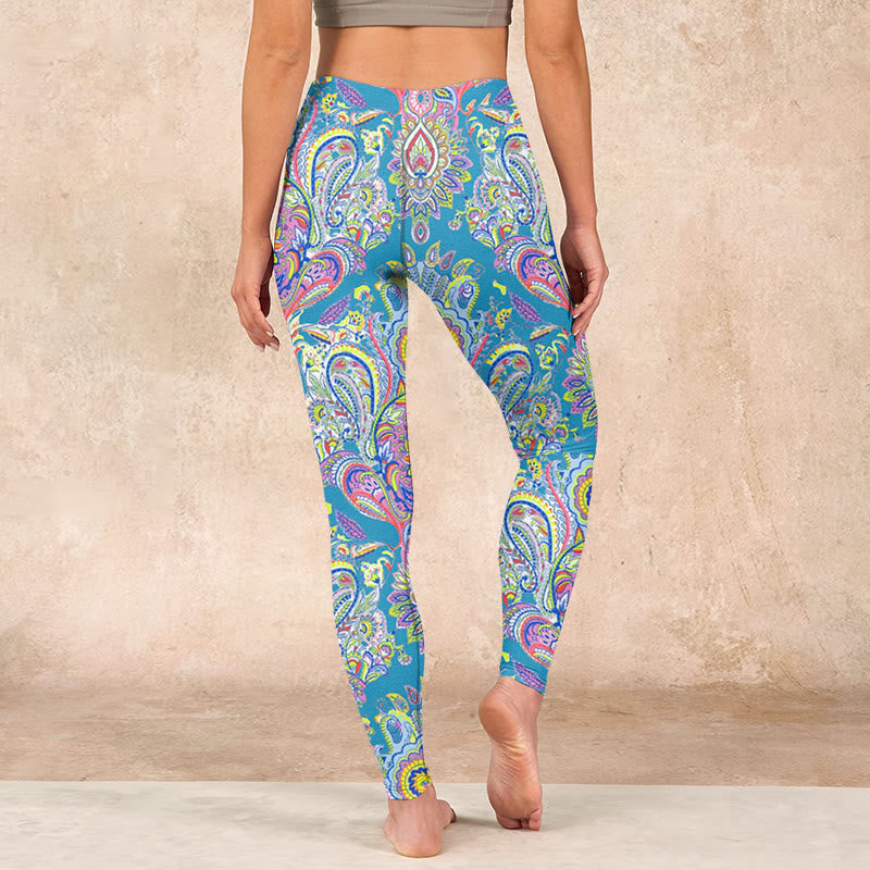 Buddha Stones Blue Pink Green Flower Print Gym Fitness Leggings Women's Yoga Pants - image 14