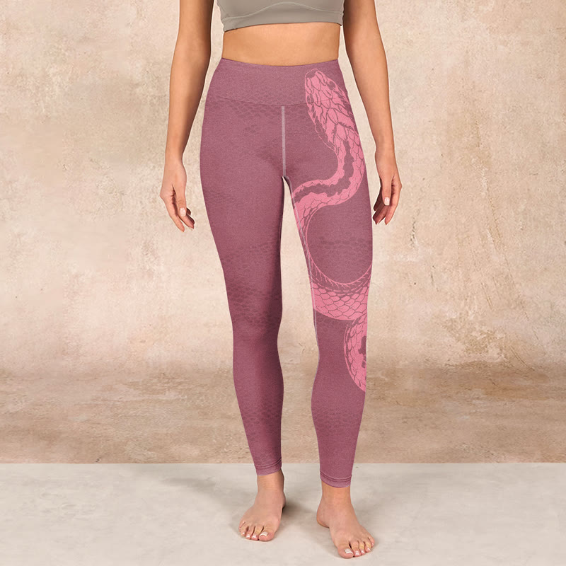 Buddha Stones Pink Snake And Snakeskin Print Gym Leggings Women's Yoga Pants - image 1