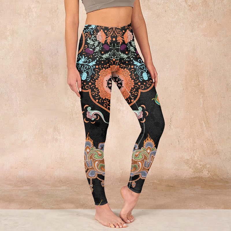 Buddha Stones Mandala Auspicious Clouds Print Gym Leggings Women's Yoga Pants - Black - US18，UK/AU22，EU50 (4XL) - image 0
