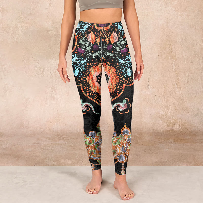 Buddha Stones Mandala Auspicious Clouds Print Gym Leggings Women's Yoga Pants - image 1