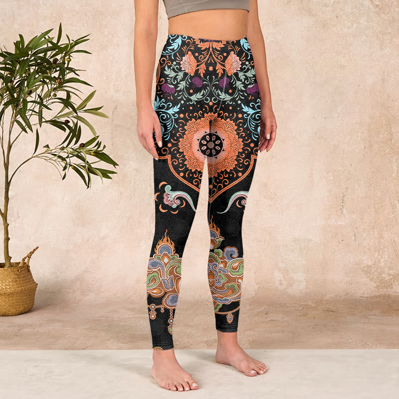 Buddha Stones Mandala Auspicious Clouds Print Gym Leggings Women's Yoga Pants - image 3