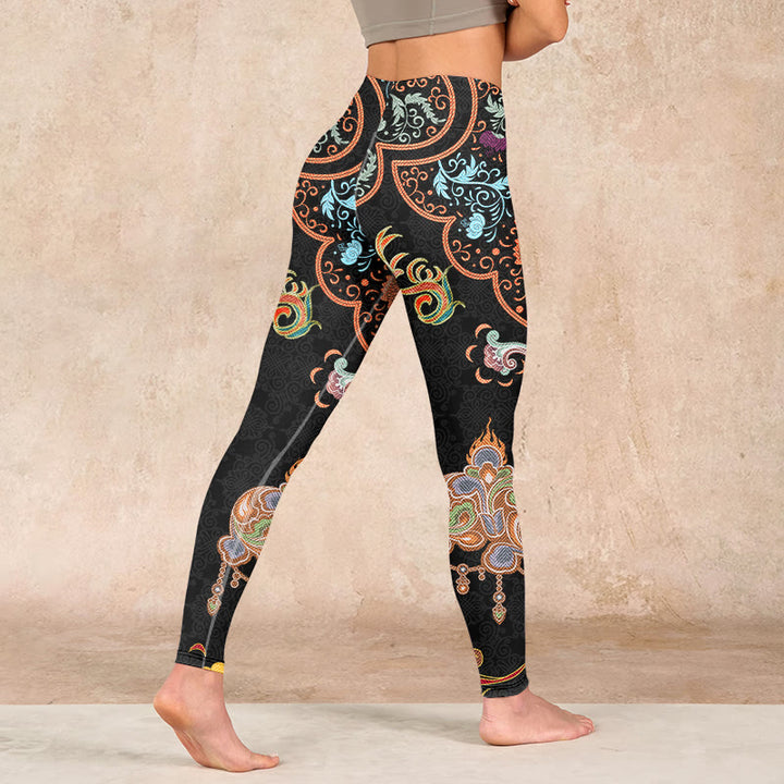 Buddha Stones Mandala Auspicious Clouds Print Gym Leggings Women's Yoga Pants - image 4