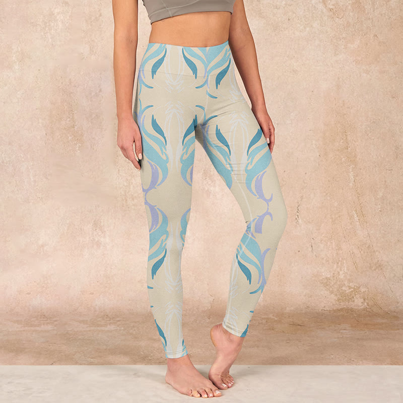 Buddha Stones Blue Purple Green Lines Gym Leggings Women's Yoga Pants - Beige - US18，UK/AU22，EU50 (4XL) - image 0