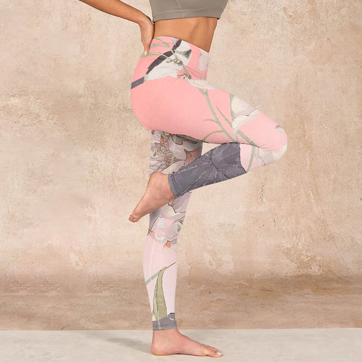 Buddha Stones Withered White Lotus Print Gym Leggings Women's Yoga Pants - image 15