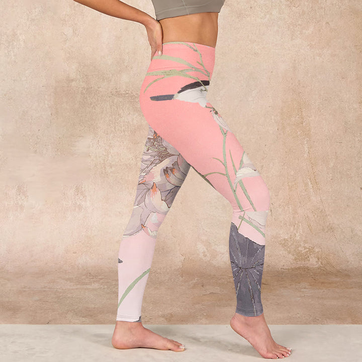 Buddha Stones Withered White Lotus Print Gym Leggings Women's Yoga Pants - image 16