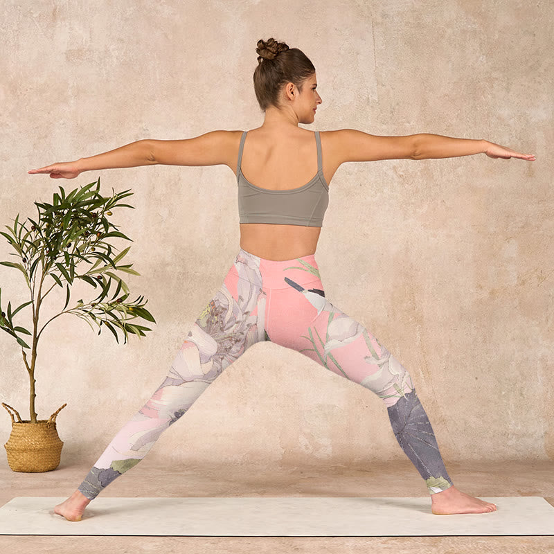 Buddha Stones Withered White Lotus Print Gym Leggings Women's Yoga Pants - image 10