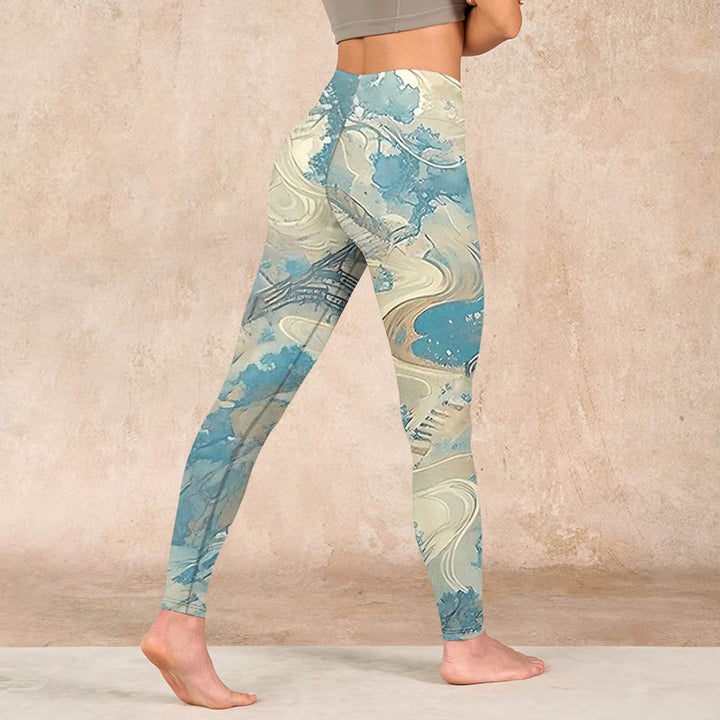 Buddha Stones Chinese Architecture Dark Sea Green Print Fitness Leggings Women's Yoga Pants - image 4