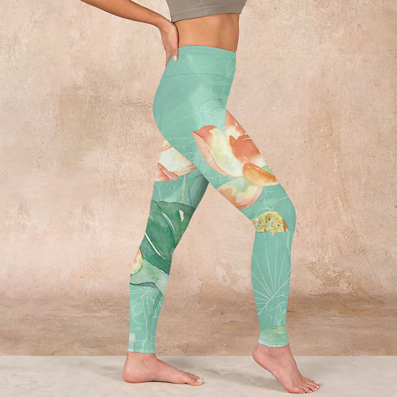 Buddha Stones Lotus Leaves Seed Pods Print Gym Leggings Women's Yoga Pants - image 16